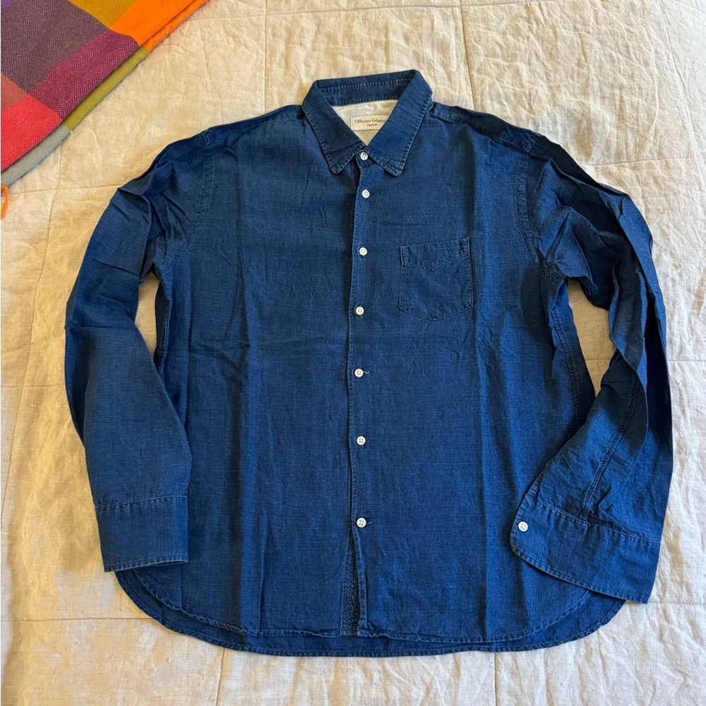 Officine Generale Indigo Button-Down Shirt